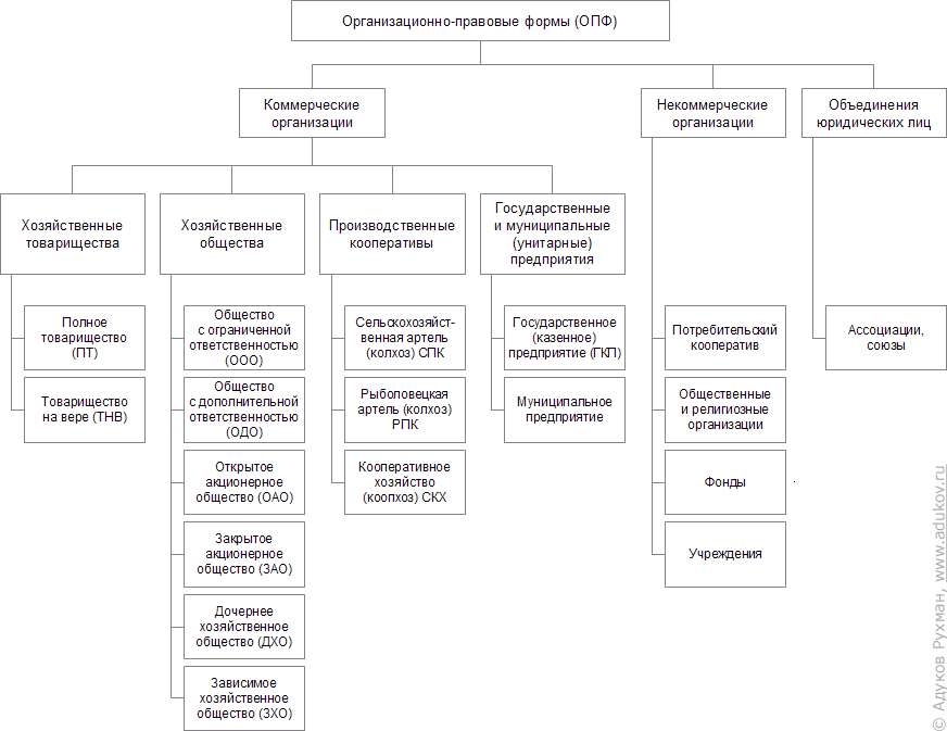 Рис. 1. Организационно-правовые формы, предусмотренные ГК РФ